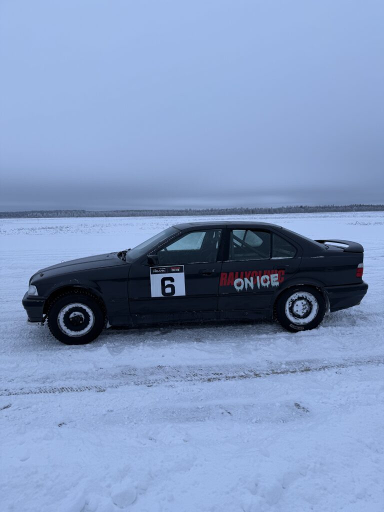 Driving a rally car on an ice track